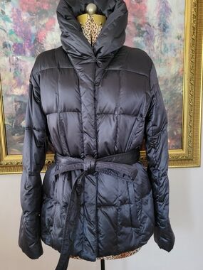 Lands' End Charcoal Gray Quilted Belted Puffer Jacket